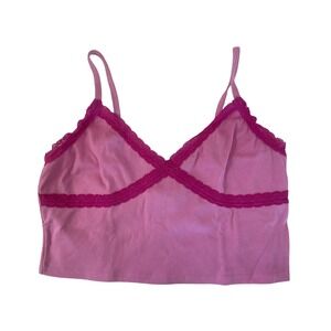 Full Tilt Pink Lace Trim Ribbed Crop Camisole XXL Y2K Coquette NWT